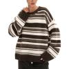 imageCHARTOU Women Contrast Striped Oversized Sweater Fall Fashion Knitted Pullover Sweater Crewneck Cute TopsBrown