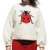 imageCHARTOU Women Fall Oversized Sweater Cute Insect Pattern Knit Pullover Sweater Crew Neck Short JumperCream Ladybird