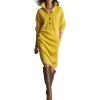 imageCHARTOU Women Fall Sweater Dress Turtleneck Half Button Casual Oversized Pullover Sweater Midi Dresses with PocketsYellow