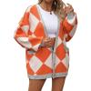 imageCHARTOU Women Oversized Sweater Diamond Checker Open Front Cardigan Loose Knitted TopsOrange