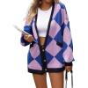imageCHARTOU Women Oversized Sweater Diamond Checker Open Front Cardigan Loose Knitted TopsPurple