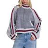 imageCHARTOU Women Stripes Crop Sweater Cardigan Fall 2025 Mock Neck Zip Up Long Sleeve Knit Outwear CoatGrey