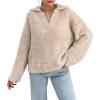 imageCHARTOU Women Warm Fuzzy Knit Sweater Polo Collar Oversized Pullover Sweater TopsApricot