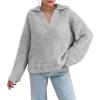 imageCHARTOU Women Warm Fuzzy Knit Sweater Polo Collar Oversized Pullover Sweater TopsGrey