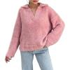 imageCHARTOU Women Warm Fuzzy Knit Sweater Polo Collar Oversized Pullover Sweater TopsPink