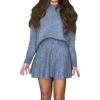 imageWomen Dressy Pleated Skirt Sets 2 Pieces Outfits Fall Knit Sweater High Waist Ruffle Mini Skirt SetsBlue