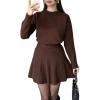 imageWomen Dressy Pleated Skirt Sets 2 Pieces Outfits Fall Knit Sweater High Waist Ruffle Mini Skirt SetsCoffee