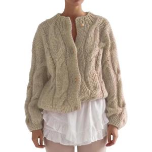 imageCHARTOU Chunky Cable Cardigan Sweaters for Women Button Down Loose Fall Sweater CoatsApricot