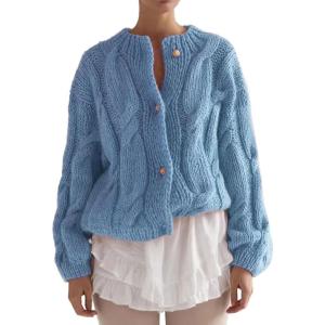 imageCHARTOU Chunky Cable Cardigan Sweaters for Women Button Down Loose Fall Sweater CoatsBlue