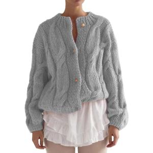 imageCHARTOU Chunky Cable Cardigan Sweaters for Women Button Down Loose Fall Sweater CoatsGrey