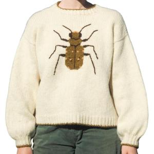 imageCHARTOU Women Fall Oversized Sweater Cute Insect Pattern Knit Pullover Sweater Crew Neck Short JumperCream