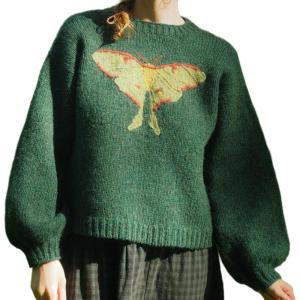 imageCHARTOU Women Fall Oversized Sweater Cute Insect Pattern Knit Pullover Sweater Crew Neck Short JumperDark Green
