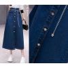 imageCHARTOU Button Down Long Jean Skirt for Women Denim Skirt High Waist Midi A Line Skirt with PocketsBlue