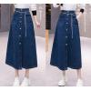 imageCHARTOU Button Down Long Jean Skirt for Women Denim Skirt High Waist Midi A Line Skirt with PocketsBlue