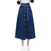 imageCHARTOU Button Down Long Jean Skirt for Women Denim Skirt High Waist Midi A Line Skirt with PocketsBlue
