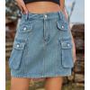 imageCHARTOU Summer Jean Skirt for Women Denim Mini Skirt Y2k Elastic High Waist Cargo Skirt Short Skirt Utility PocketBlue