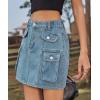 imageCHARTOU Summer Jean Skirt for Women Denim Mini Skirt Y2k Elastic High Waist Cargo Skirt Short Skirt Utility PocketBlue