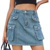 imageCHARTOU Summer Jean Skirt for Women Denim Mini Skirt Y2k Elastic High Waist Cargo Skirt Short Skirt Utility PocketBlue
