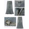 imageCHARTOU Women Casual Frayed Fishtail Denim Maxi Skirt Long Jean Skirt Mermaid Distressed Flared A Line SkirtBlue