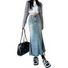 imageCHARTOU Women Casual Frayed Fishtail Denim Maxi Skirt Long Jean Skirt Mermaid Distressed Flared A Line SkirtBlue