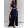 imageCHARTOU Women Front Slit Denim Maxi Skirt High Waist Floor Length Summer Beach Vacation Long SkirtDark Blue