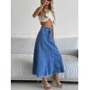 imageCHARTOU Women Patchwork Maxi Denim Skirt Vintage Distressed Hem High Waist A Line Midi Jean SkirtBlue