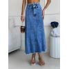 imageCHARTOU Women Patchwork Maxi Denim Skirt Vintage Distressed Hem High Waist A Line Midi Jean SkirtBlue