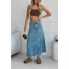 imageCHARTOU Women Patchwork Maxi Denim Skirt Vintage Distressed Hem High Waist A Line Midi Jean SkirtLight Blue