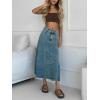 imageCHARTOU Women Patchwork Maxi Denim Skirt Vintage Distressed Hem High Waist A Line Midi Jean SkirtLight Blue