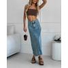 imageCHARTOU Women Patchwork Maxi Denim Skirt Vintage Distressed Hem High Waist A Line Midi Jean SkirtLight Blue