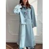 imageCHARTOU Womens Distressed Denim Skirt Set 2 Piece Outfits Fall Long Sleeve Denim Shirt Jean Maxi Long SkirtLight Blue