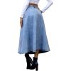 imageCHARTOU Womens Washed Jean High Waist Pleated ALine Flared Calf Length Denim Skirt with PocketsLight Blue