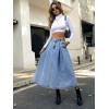 imageCHARTOU Womens Washed Jean High Waist Pleated ALine Flared Calf Length Denim Skirt with PocketsLight Blue