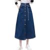 imageCHARTOU Button Down Long Jean Skirt for Women Denim Skirt High Waist Midi A Line Skirt with PocketsBlue