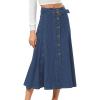 imageCHARTOU Vintage Long Denim Skirt for Women BackElastic ALine Long Jean Skirt with BeltBlue