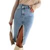 imageCHARTOU Women Distressed Bodycon Denim Skirt with Slit Irregular Frayed Jean Skirt Wrap Pencil Skirt Knee LengthBlue