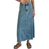 imageCHARTOU Women Patchwork Maxi Denim Skirt Vintage Distressed Hem High Waist A Line Midi Jean SkirtLight Blue