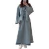 imageCHARTOU Womens Distressed Denim Skirt Set 2 Piece Outfits Fall Long Sleeve Denim Shirt Jean Maxi Long SkirtLight Blue