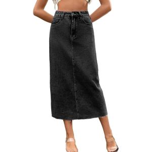 imageCHARTOU Women High Waisted Long Denim Pencil Skirt Jean Maxi Skirt A Line SkirtBlack