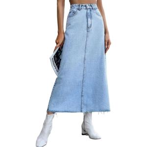 imageCHARTOU Women High Waisted Long Denim Pencil Skirt Jean Maxi Skirt A Line SkirtLight Blue