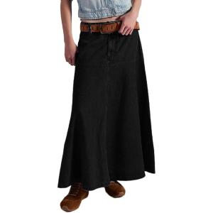 imageCHARTOU Womens Fashion Fishtail Hem Maxi Jean Skirt Patchwork A Line Flowy Long Denim SkirtsBlack