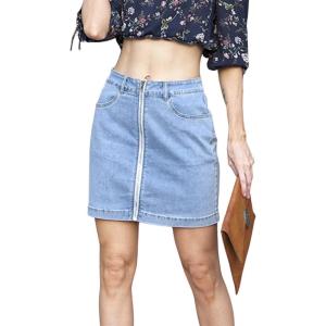 imageCHARTOU Womens Summer Classic Mid Waist Zipper Washed Denim Jean Short Pencil Hot SkirtBlue