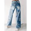 imageCHARTOU Women High Rise Wide Leg Jeans Baggy Floral Printed Jeans Retro Washed Denim Pants with PocketsBlue