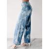 imageCHARTOU Women High Rise Wide Leg Jeans Baggy Floral Printed Jeans Retro Washed Denim Pants with PocketsBlue