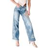 imageCHARTOU Women High Rise Wide Leg Jeans Baggy Floral Printed Jeans Retro Washed Denim Pants with PocketsBlue