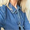 imageCHARTOU Tie Front Tops for Women Y2k Lightweight Denim Lace Up Shirt Jacket with PocketsBlue