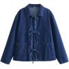 imageCHARTOU Tie Front Tops for Women Y2k Lightweight Denim Lace Up Shirt Jacket with PocketsBlue