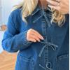 imageCHARTOU Tie Front Tops for Women Y2k Lightweight Denim Lace Up Shirt Jacket with PocketsBlue