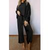 imageCHARTOU Women 2 Piece Outfit Textured Long Sleeve Blouse Shirt Top Capri Pants Set Tracksuit Lounge Set LightweightBlack