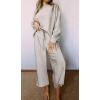 imageCHARTOU Women 2 Piece Outfit Textured Long Sleeve Blouse Shirt Top Capri Pants Set Tracksuit Lounge Set LightweightGrey